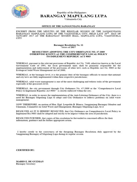 aso mo itali mo barangay ordinance|Barangay Resolution Adopting City Ordinance 2017 .